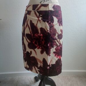 Van Heusen beige w burgundy wine roses floral 100% cotton skirt (6)